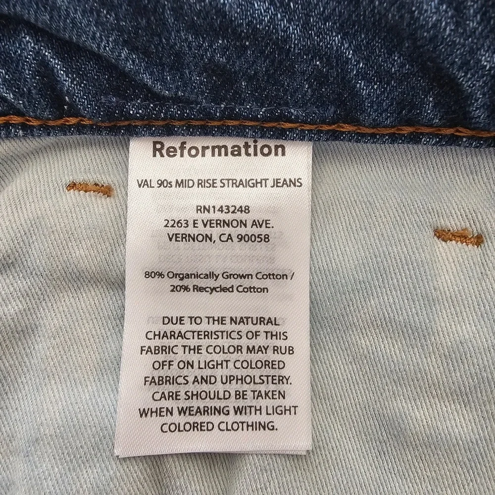 Reformation Val 90s Mid Rise Straight Jeans 31 Blue Vented Let Down Hem NWT